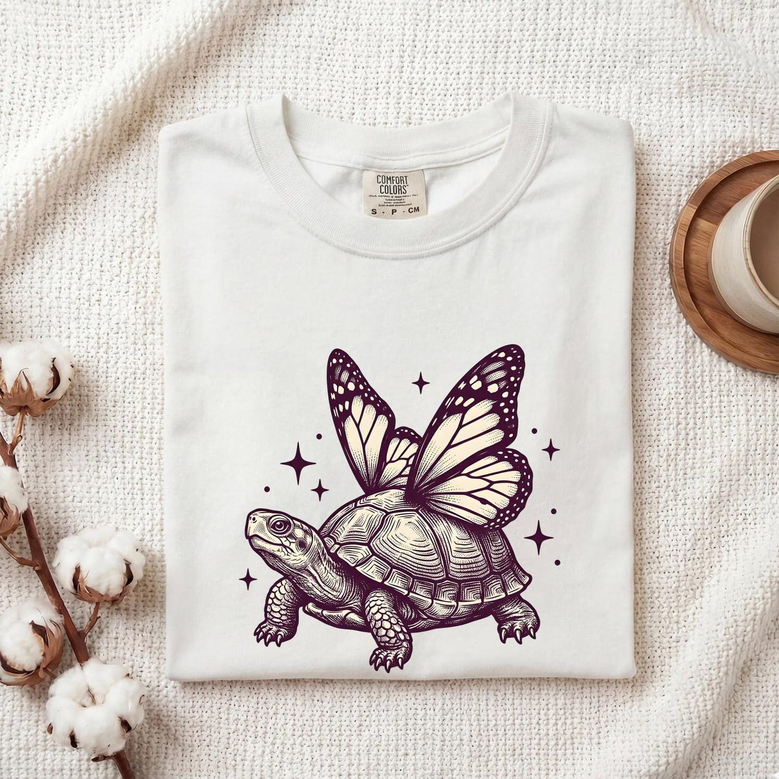 Turtle Butterfly Shirt Animal Fantasy Gift Women Whimsical Tee Butterfly T-Shirt Animal Fan Whimsy Tshirt Magical Graphic Hand Drawn Stars 4XL