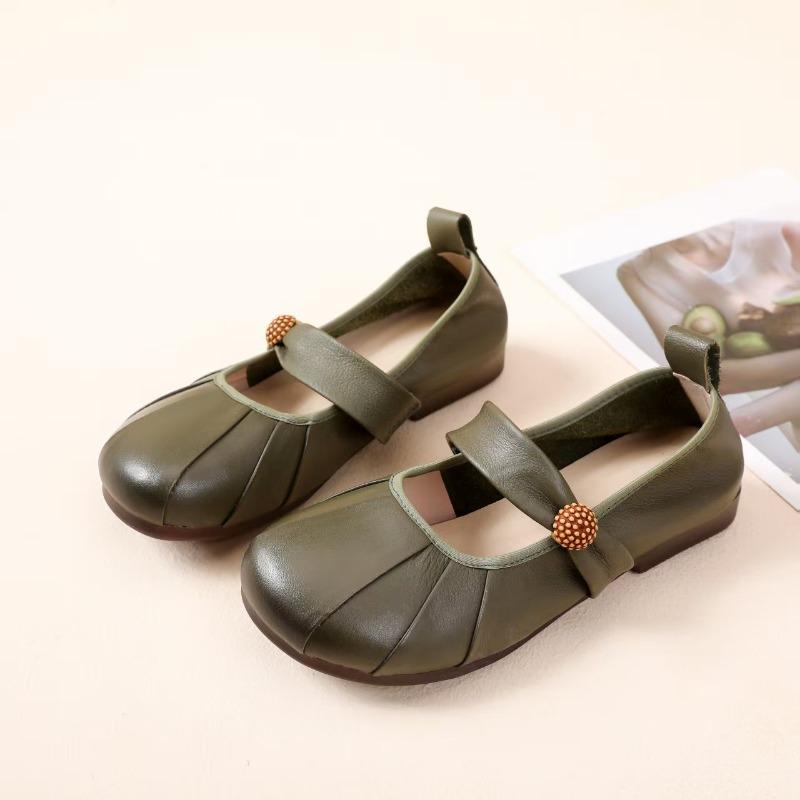 The first layer of soft cowhide soft sole bag head women's shoes retro shallow mouth single shoes new non-slip casual and comfortable grandma shoes