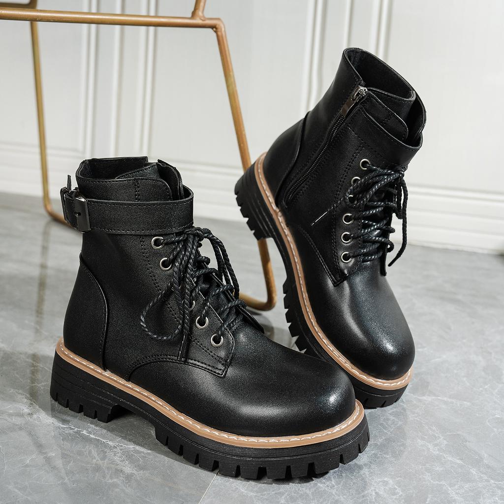 2025 New Women Leather Short Boots Outdoor Nonslip Walking Shoes Fashion Comfort Lace-up Ankle Boots Casual Female Shoes Mujer 9