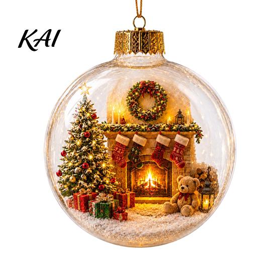 Transparent Holiday Tree Pendants Glowing Christmas Story Ornament, Mini Scene In Ball with Warm LED Illuminated Winter Ornaments Light,