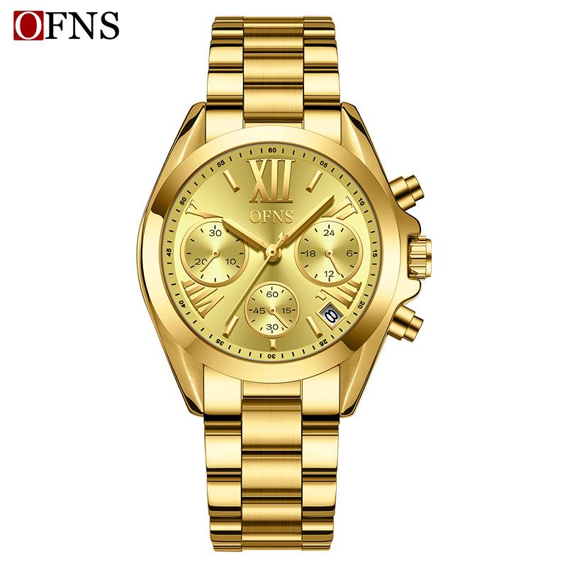 Oufanni Ladies Classic Fashion Waterproof Quartz Watch with Steel Band and Calendar