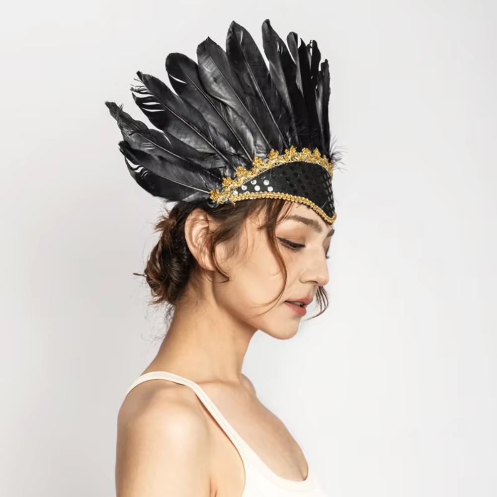 Carnival Crystal Crown Feather Headpieces Feather Headdress Mardi Gras Accessories 1920s Flapper Halloween Headband for Women
