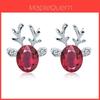 Christmas Reindeer Earrings With Crystal Gemstone For Women Fashion Jewelry