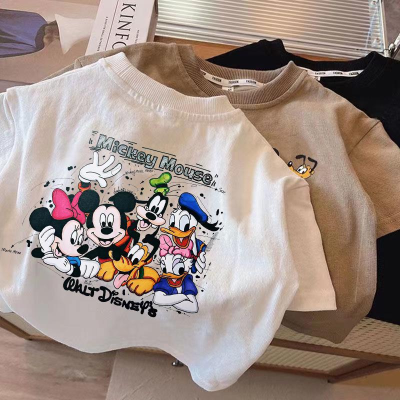 Summer Pure Cotton Kids Short Sleeve T Shirt Cartoon Print Round Neck Casual Top For Boys And Girls