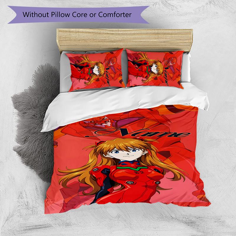 3pcs Custom Name Asuka Langley Soryu Bedding Set Duvet Cover Closure Includes 1 Duvet Cover & 2 Pillowcases for All Seasons Bedroom Decor