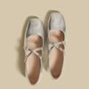 Mode Weiche Silberne Mary Jane Schuhe Sommer Neu Französisch Flachmund Retro Quadratische Zehenpartie Flache Einschichtige Schuhe