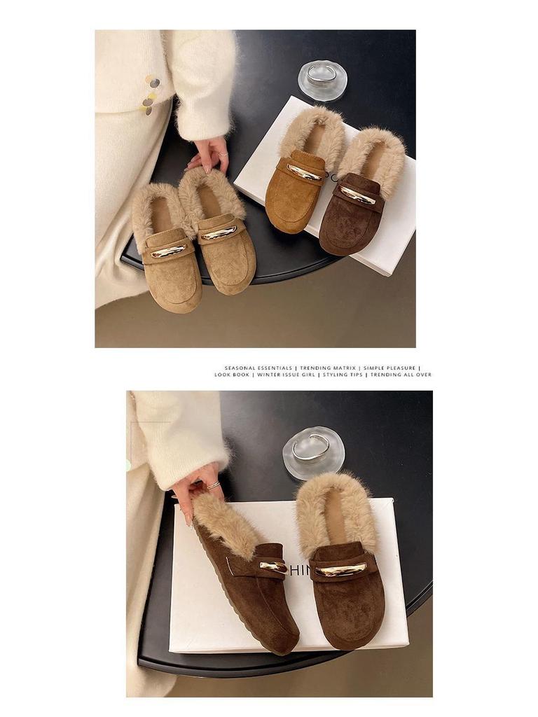 Birkenstock Women's Baotou Furry Slip-On Slippers - Autumn/Winter Style with Thick Sole and Height Increase