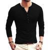 Herren Henley-Kragen Langarm-T-Shirt Unifarben Slim Fit Knopfleiste Lässiges Unterhemd Trendige Oberteile