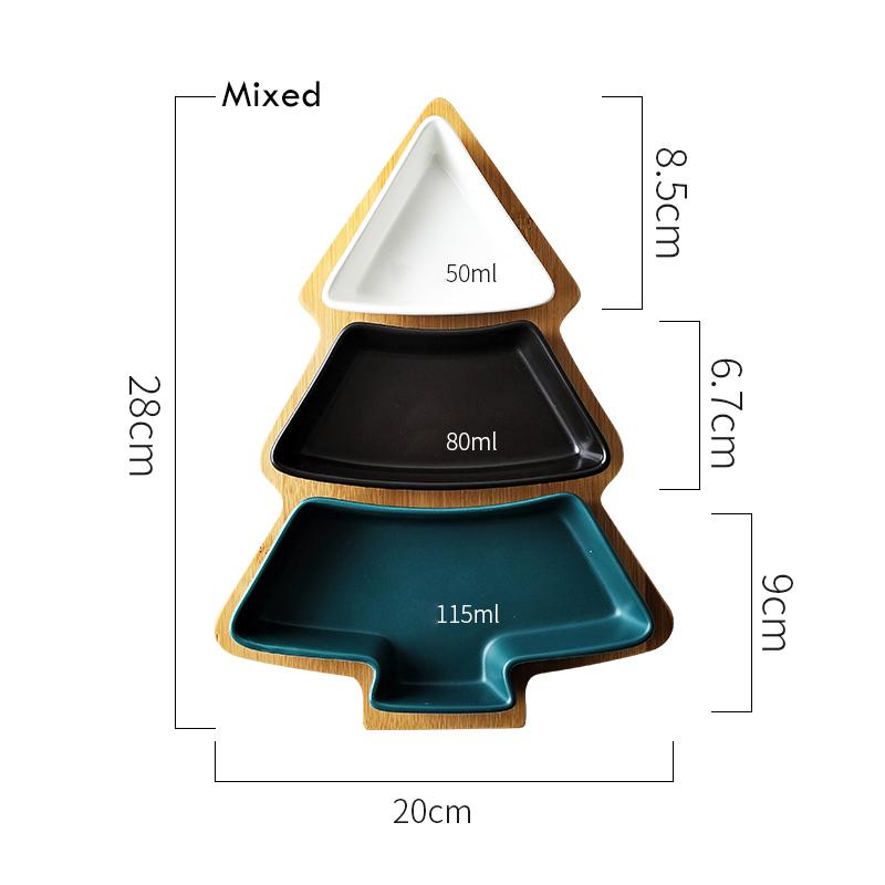 

Керамические блюда для закусок с бамбуковым подносом, сервировочный поднос для торта, фруктов, десертная тарелка в виде дерева (3 блюдца + 1 поднос) зелёный