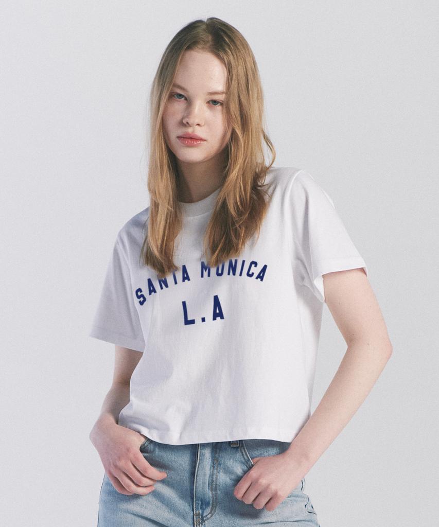 PAPERBOY Crop Santa Monica Short Sleeve T-Shirt - White