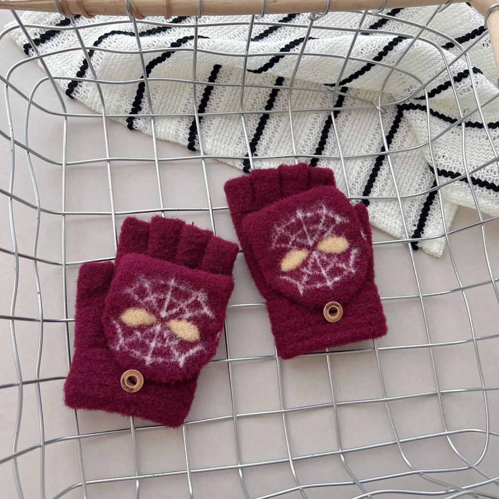 2-7 years old, children's cartoon gloves, winter warm boys and girls write five-finger Spider-Man flip-top knitted gloves