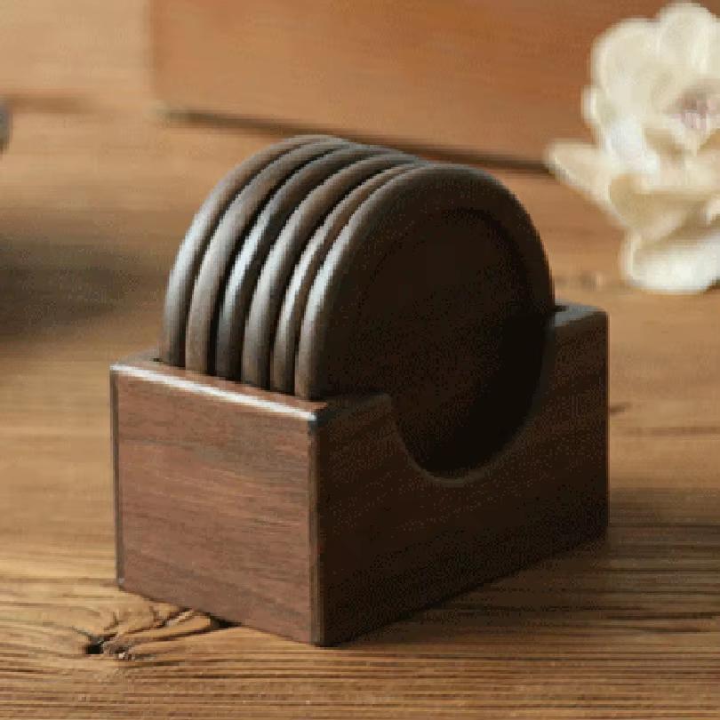 1/6 Stück Walnuss Holz Untersetzer Set Dekorative Runde Tischmatte Hitzebeständiges Pad Japanische Getränkeuntersetzer Heimdekor
