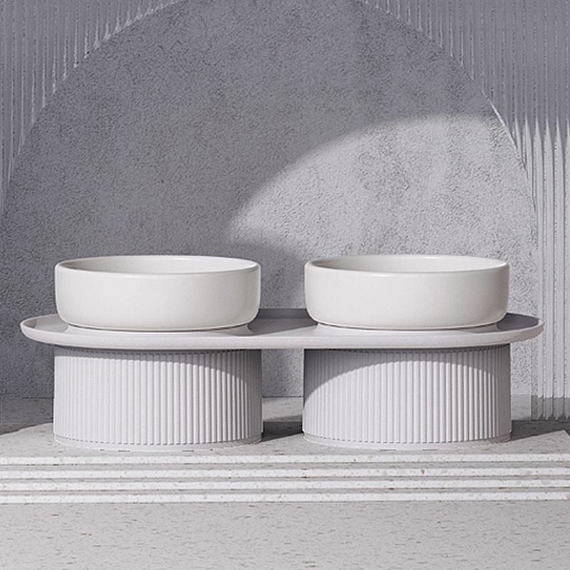 Ciotola Doppia in Ceramica per Gatti - Design Rialzato, Antiscivolo, Anti-Ribaltamento per Cibo e Acqua