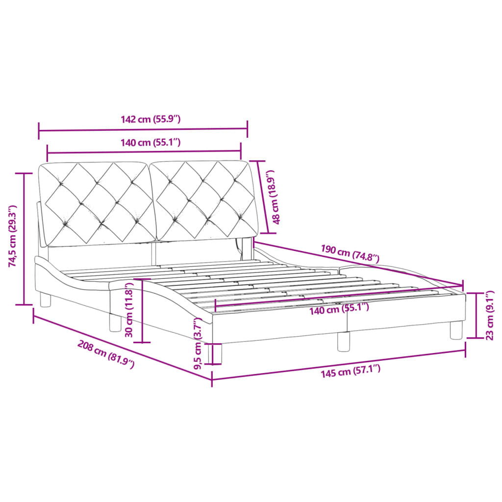 Pink LED Bed Frame without Mattress 140x190 cm Velvet