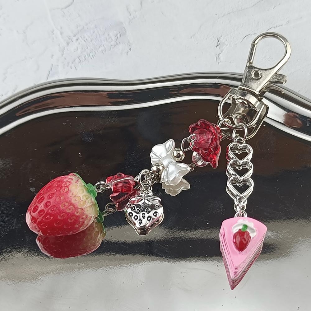 Cute Strawberry and Peach Matching Keychain Handmade Jewelry Gifts