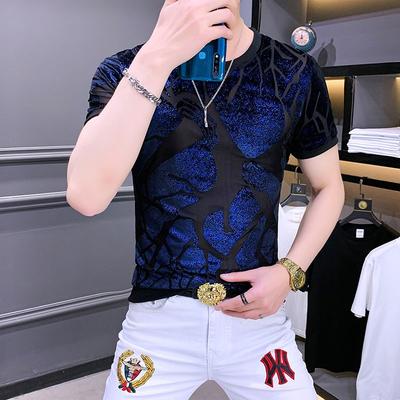 Diamant Hot Ice Seide Kurzarm T-Shirt für Herren Sommerbekleidung Trendmarke Vielseitiges Halbarm T-Shirt für Herren Freizeitbekleidung