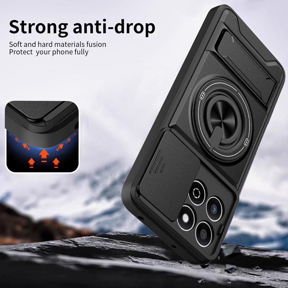 KEYSION Magnetic Phone Case for HONOR X7d 4G 5G Slide Camera Protection Upright Kickstand Shockproof Cover for Honor 400 Smart 5G