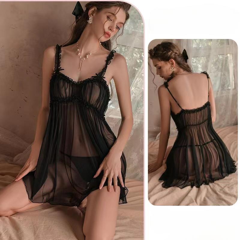 White Sexy Lingerie Women's Underwear Mesh See Through Babydoll Nightdress And Thongs Pijamas Sets Female Erotic Costumes