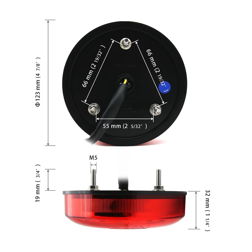 KOPPANG LED Waterproof Universal Tail Integrated Light 123mm Truck/Bus Light, Round, Brake/Turn Signal/Position