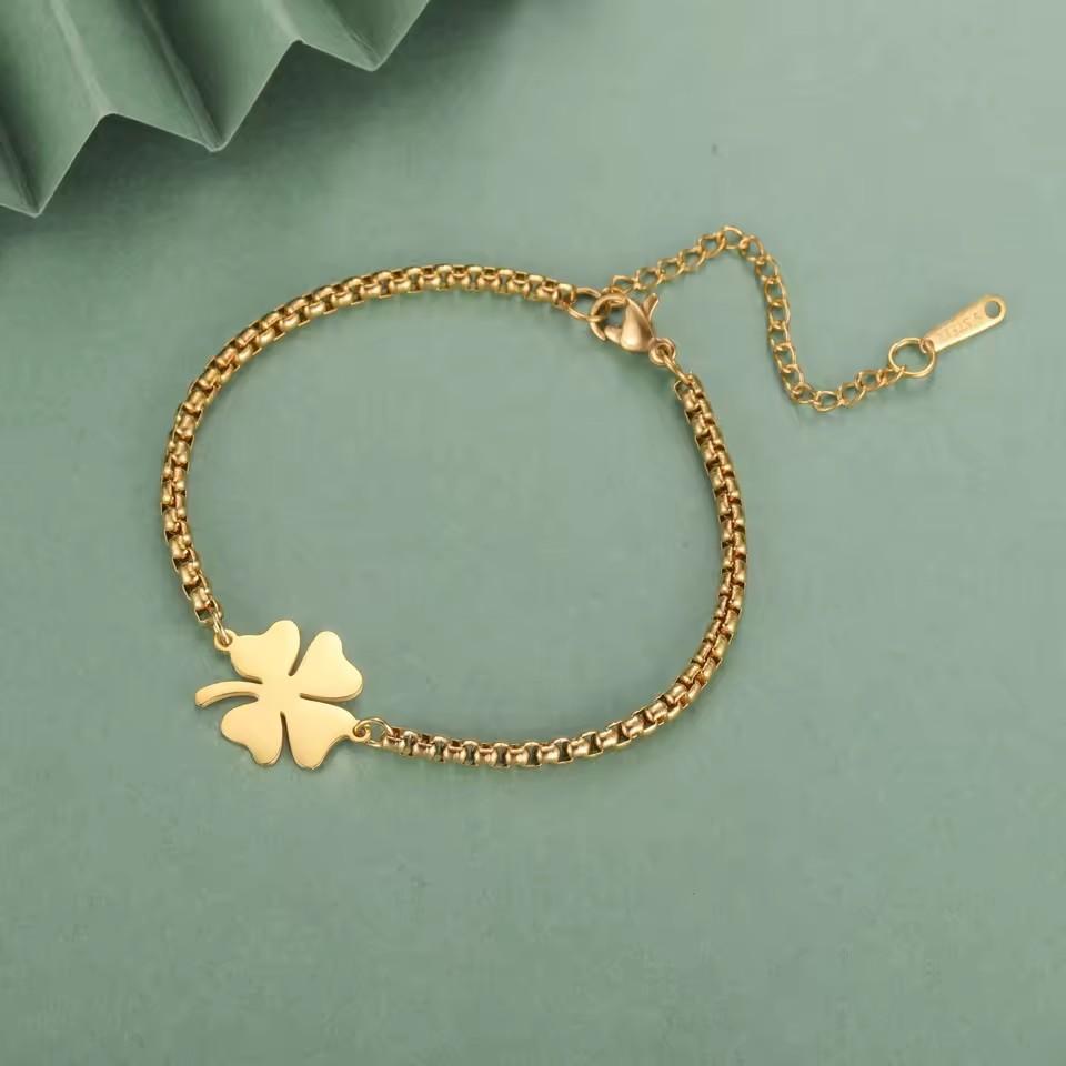 Simple And Stylish Four Leaf Clover Double Layer Couple Bracelet Irish Lucky Symbol Jewelry Gift