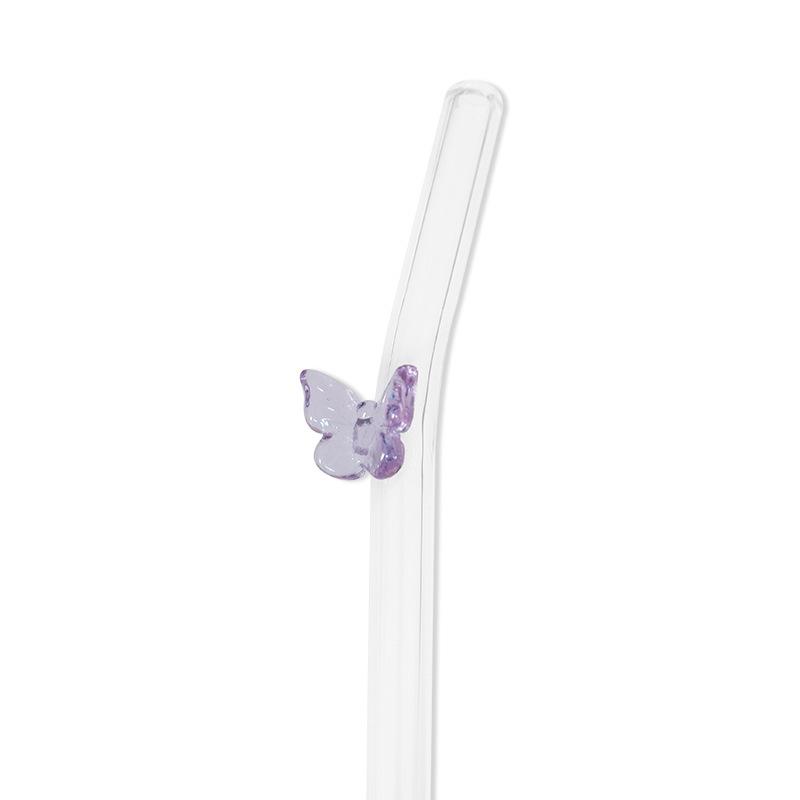Transparent Bent Butterfly Glass Straw for Juice & Milk - High Temperature Resistant Stirrer