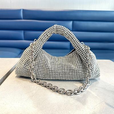 Dw Diamond Women'S Handbag Premium Rhinestone Dumpling Bag Fashion Chain Underarm Dinner