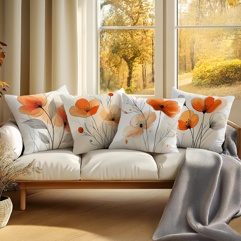 Sofa Chair Bed Cushion Cover Pillowcase Home Decoration Orange Line Flower Pillowcase Polyester Cushion 45X45Cm Pillowcase