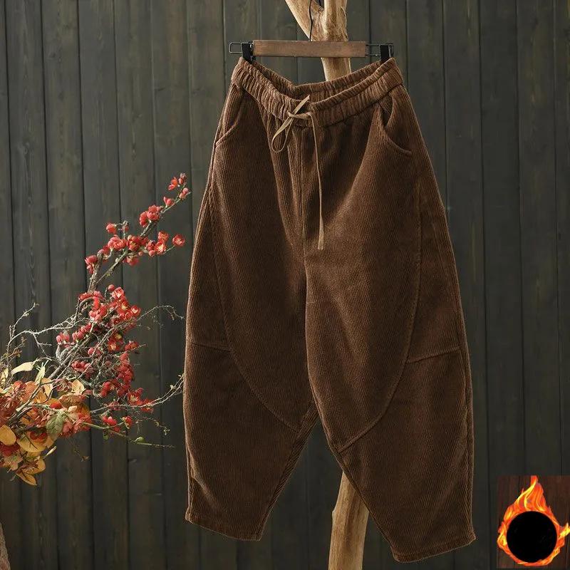 Women's Winter Padded and Thickened Warm Pants Loose Casual Corduroy Radish Pants