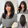 New Dark Tea Brown Medium Long Straight Wig for Women - Chest Length Layered Hair with Air Bangs Natural Full Cap Wig