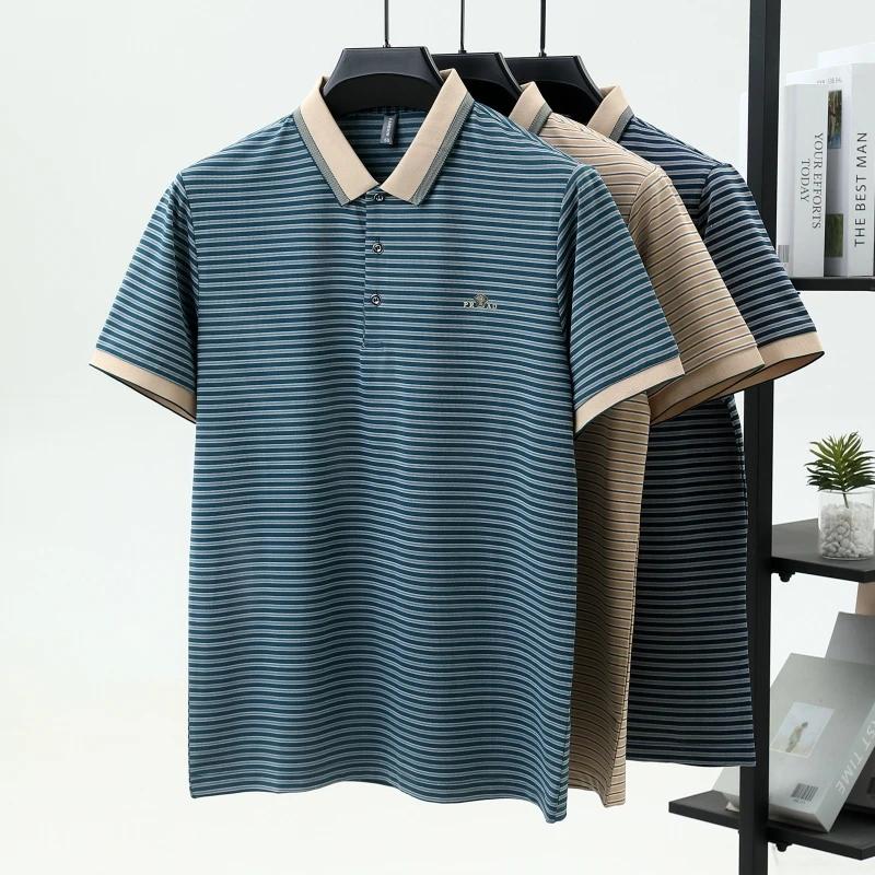 Ice Silk Men's New Polo Shirt Premium Luxury Cool Fabric Business Casual Golf Slim Fit Blouse Collar T-shirt Summer