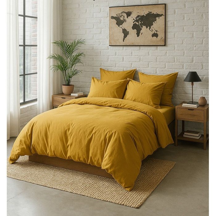 Housse de couette 220 x 240 cm jaune moutarde