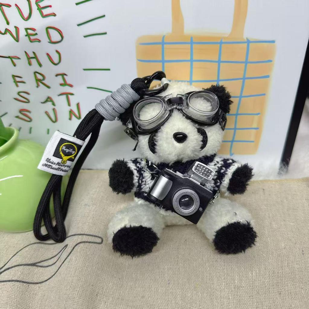 Kreativ Kamera Björn Hänge Plyschdocka Pilot Figur: Present till par Nyckelring Väskberlock