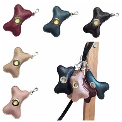 Creative Dog Poop Bag Dispenser PU Leather Bone Shaped Pet Poop Clean Bag Holder Portable Refillable Pet Waste Bag Carrier