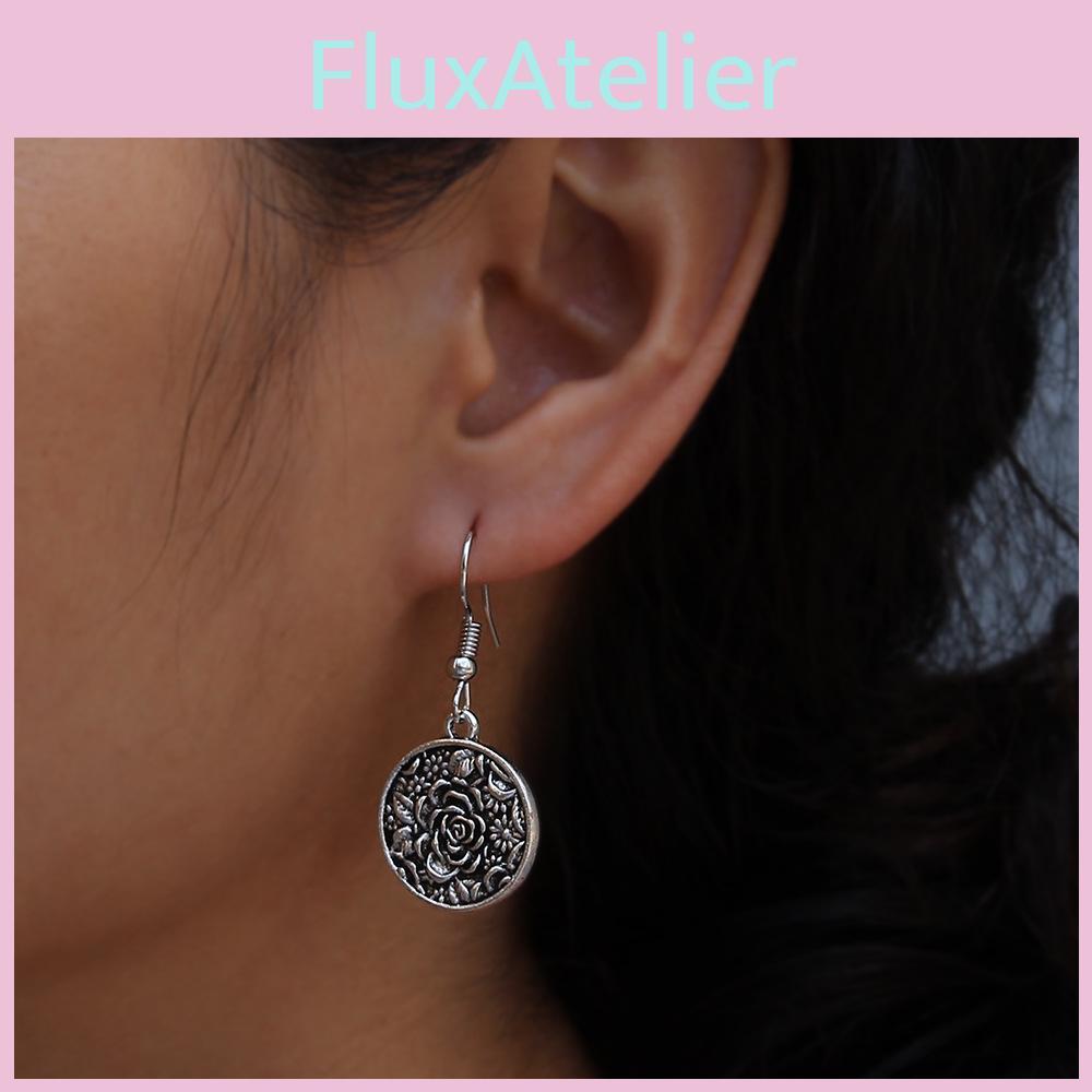 Stylish Drop Metal Earrings With Vintage Flower Pattern For Festive Occasions
