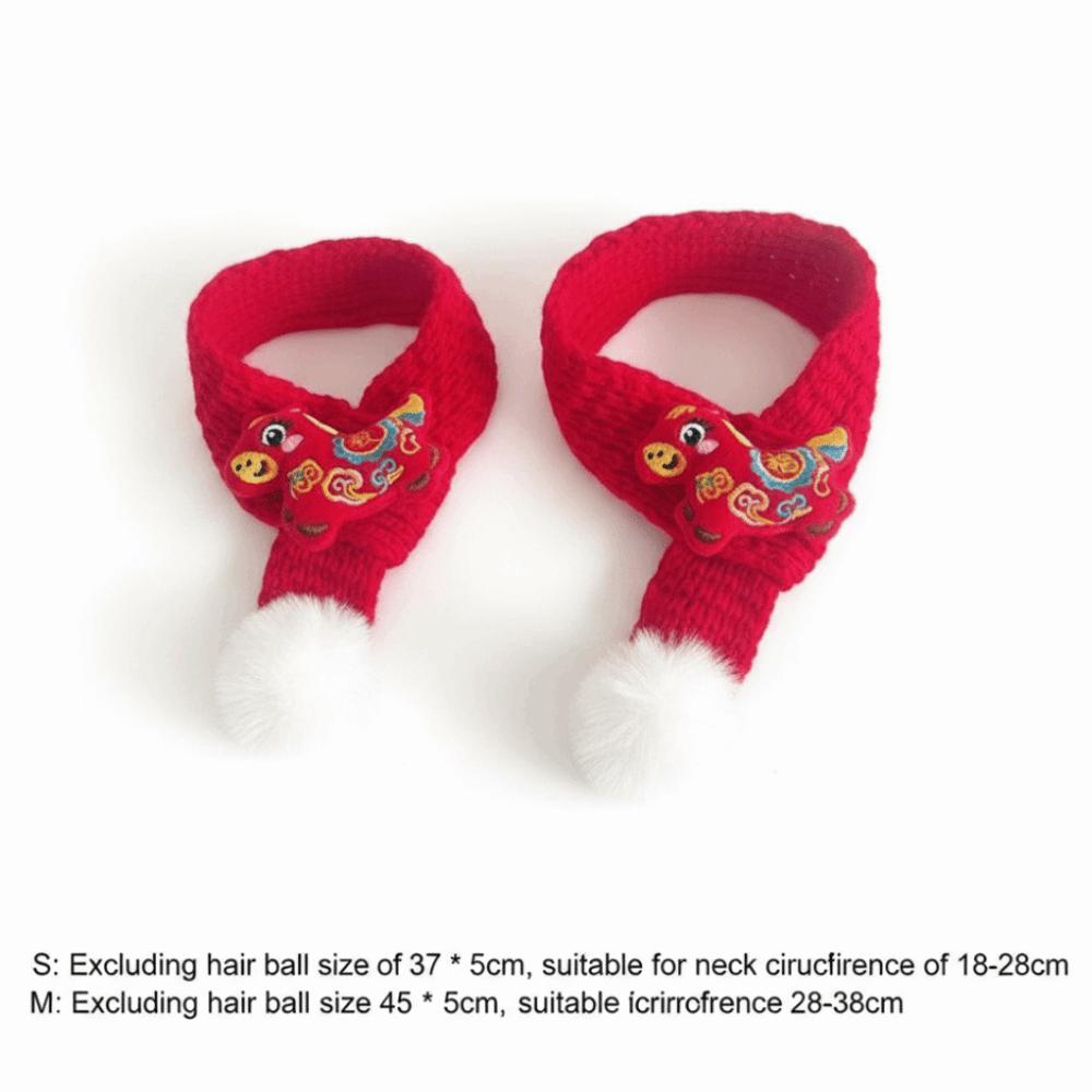 Year Pet Red Color Pet Scarf Warm Collar Horse Year Cat Scarf Blessing Hoop Lucky Design Dress Up Accessories Holiday Dress Up