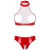 Women's PU Leather Hollow Out Lingerie 2 Piece Sexy Bra and Panty Sets