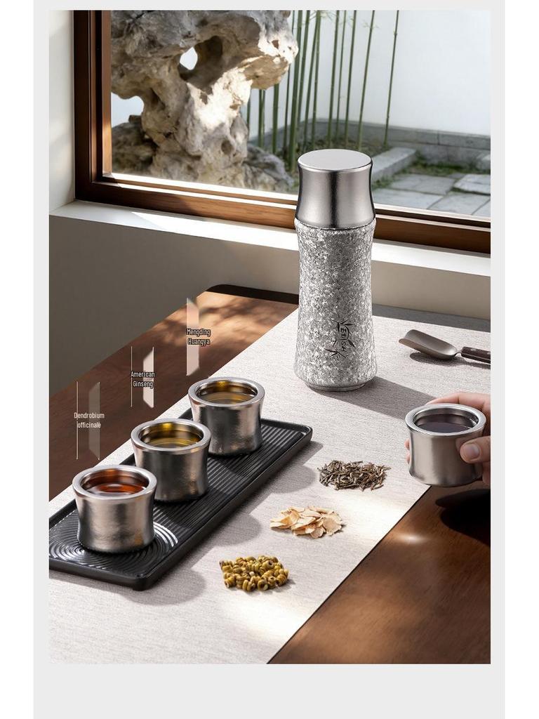 Pure Titanium Double-Layer Thermos Cup with Magnetic Suction and Bamboo Joint - Tea Steeper & Business Gift Cup