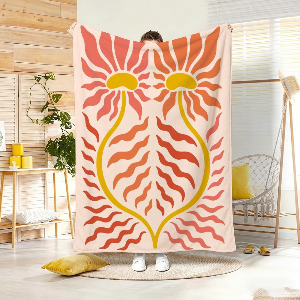 Illustration M-Matisse Style Floral Print Throw Lightweight 240g Flannel Blanket Soft Skin-friendly for Summer Cooling