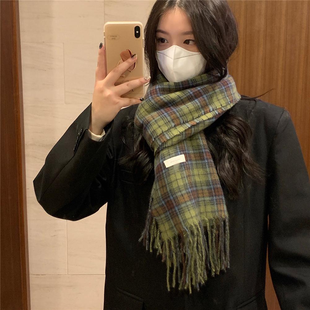

Retro Plaid Printing Scarf For Women Winter Warm Large Shawl Neckerchief Simple Classic Neck Warmer For Students green #1