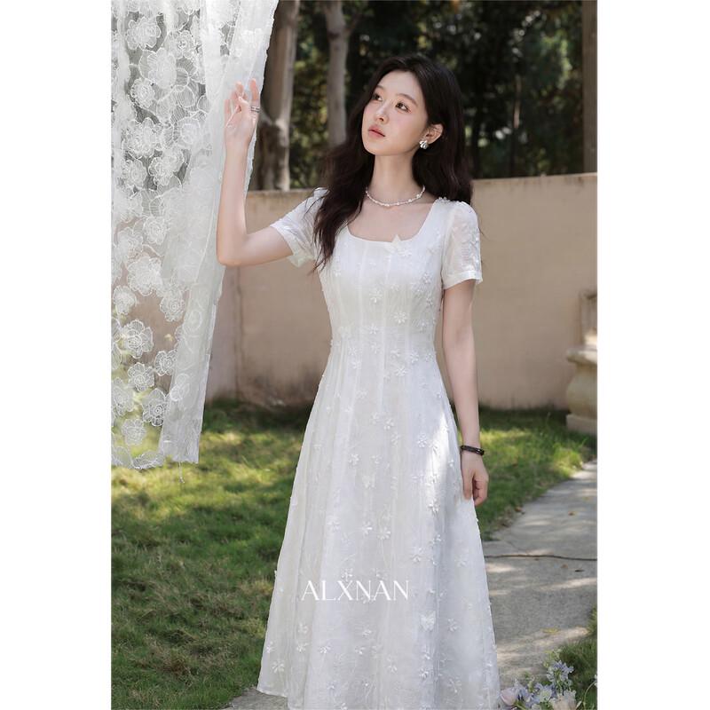 Elegant French Style A-line Short-Sleeve Midi Dress