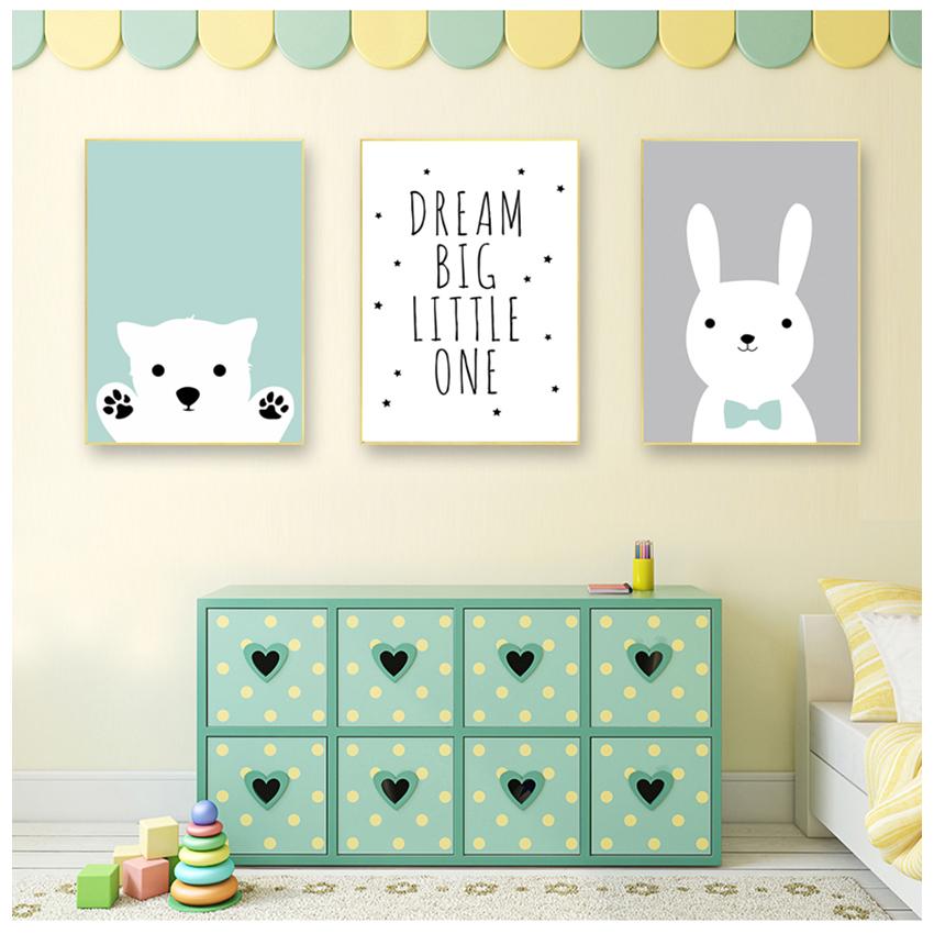 Wall Picture Baby Room Decoration Kawaii Bear Rabbit Canvas Art S Woodland Animal Cartoon Nursery Prints Painting