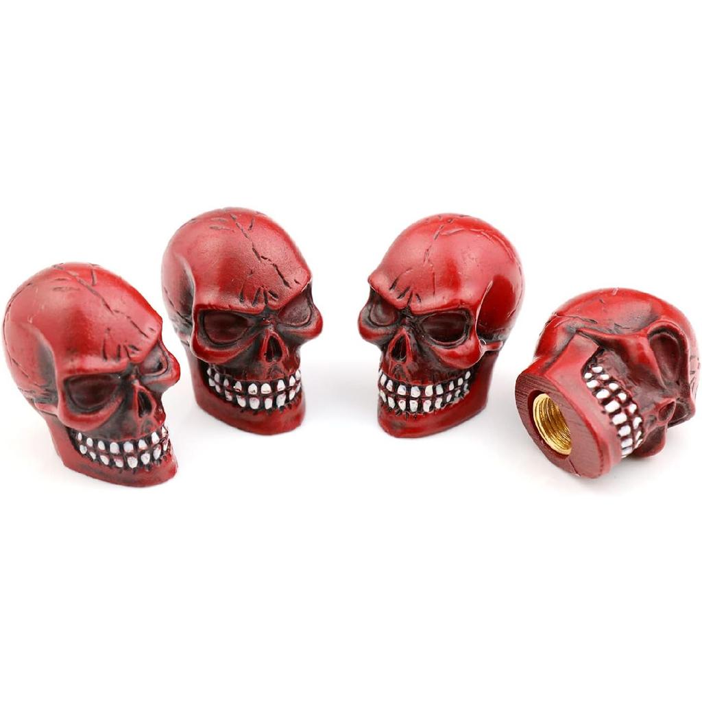Cars Tires Valve Stem Caps Cover Dustproof Cool Skull Head Universal Fit Most of Cars SUV Bike Trucks Motorcycles 4 Pcs/Set (red)