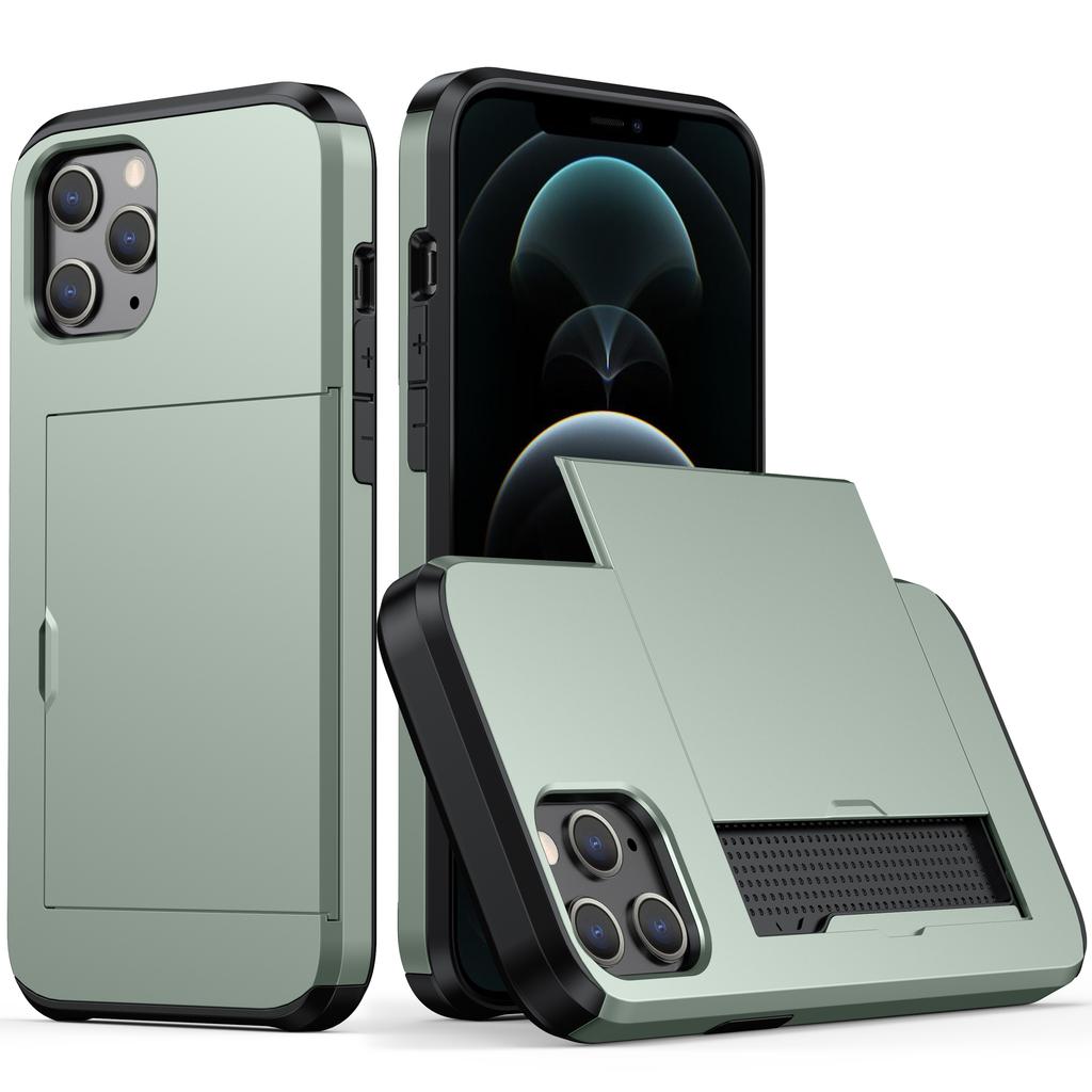 Armor Slide Card Case For iPhone 15 14 13 Pro Max 12 Mini 11 12 Pro Max XS Max XR X Card Slot Holder Cover Wallet Slide Cover