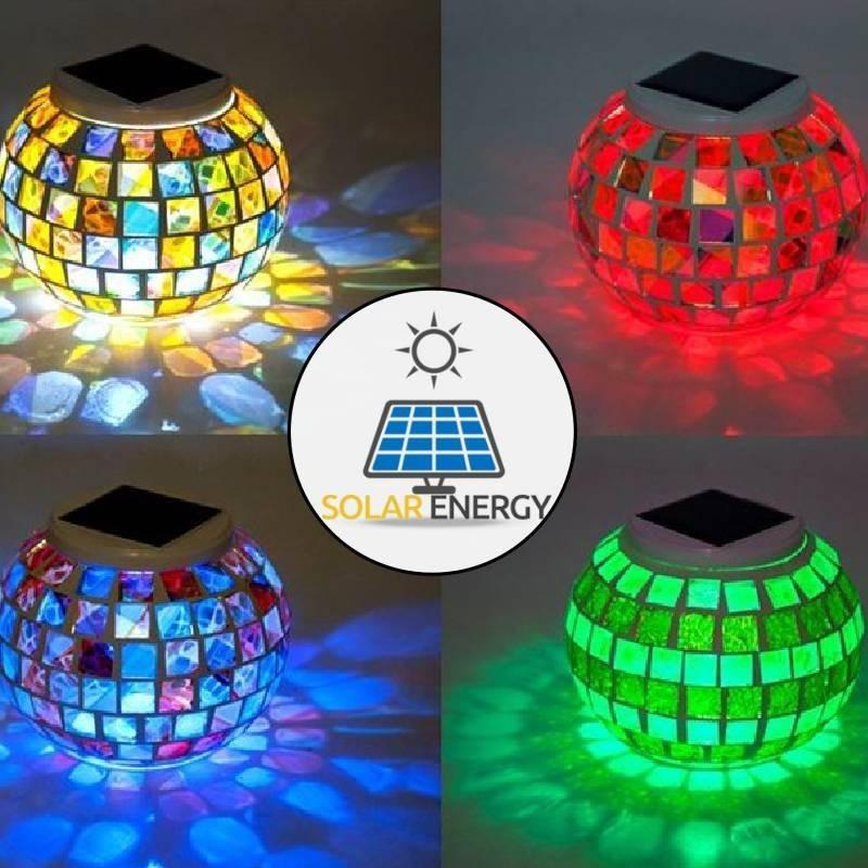 Changing Color Solar Glass Mosaic Sphere Led Garden Light Lanterns Gift Rainbow