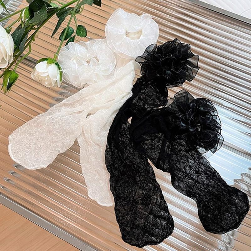 Womens Ruffle Socks Cute Lolitas Crew Socks Frilly Dress Socks Girls Turn-Cuffs High Ankle Socks Sheer Lace Mesh Socks