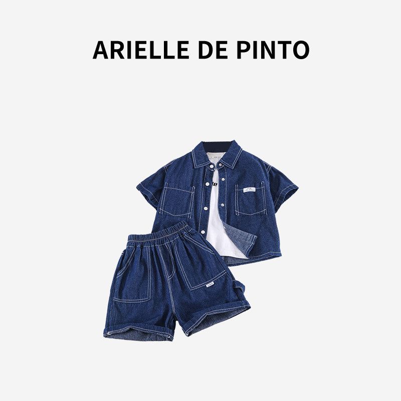 French Arielle De Pinto Boys Summer Outfit, Stylish and Cool Two-Piece Denim Set for Baby Boys Blue 150