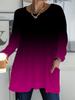 2025 Autumn Winter New Plus Size Women's Tops, Gradient Color 3D Print Fashion Crew Neck Long Sleeve T-Shirts