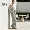 Relaxed Fit Clothing Autumn Women Sweater Pants Set, Cold Shoulder Knit & Wide Leg Ladies Daily Pants, Solid Color Long Sleeves Top Trousers Two Piece