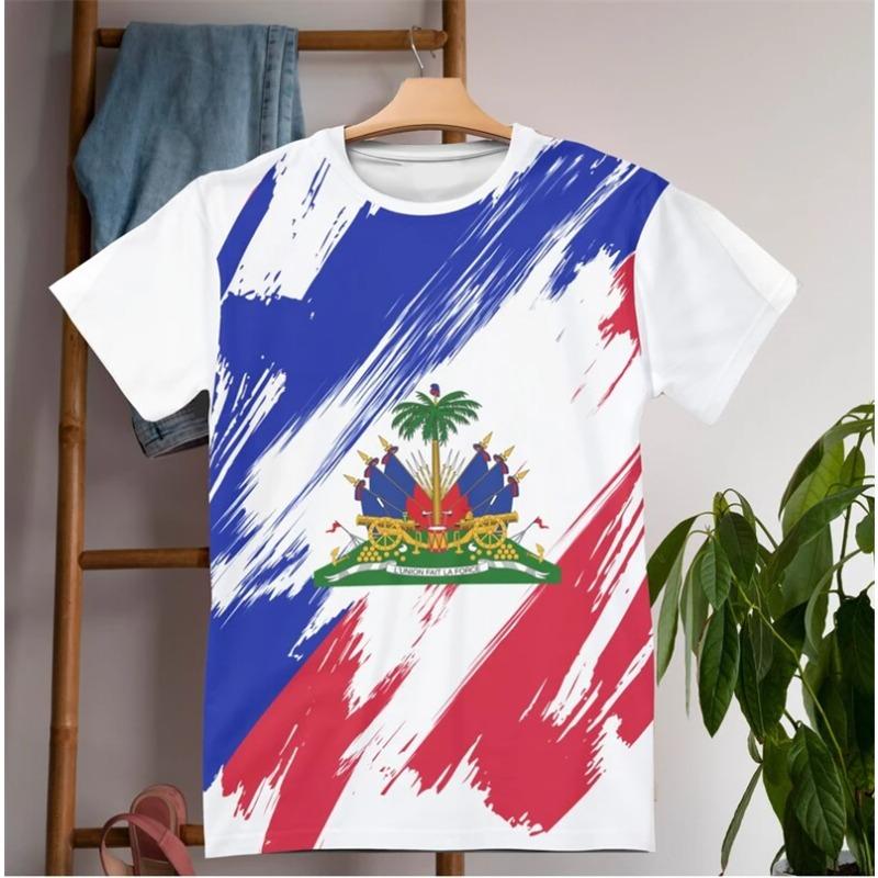 

Haitian Flag T-shirt Men 3D Print Haiti Emblem Symbol Vintage T Shirts Summer Fashion Streetwear Short Sleeve Y2k Mens Clothing 160 (13T-14T)