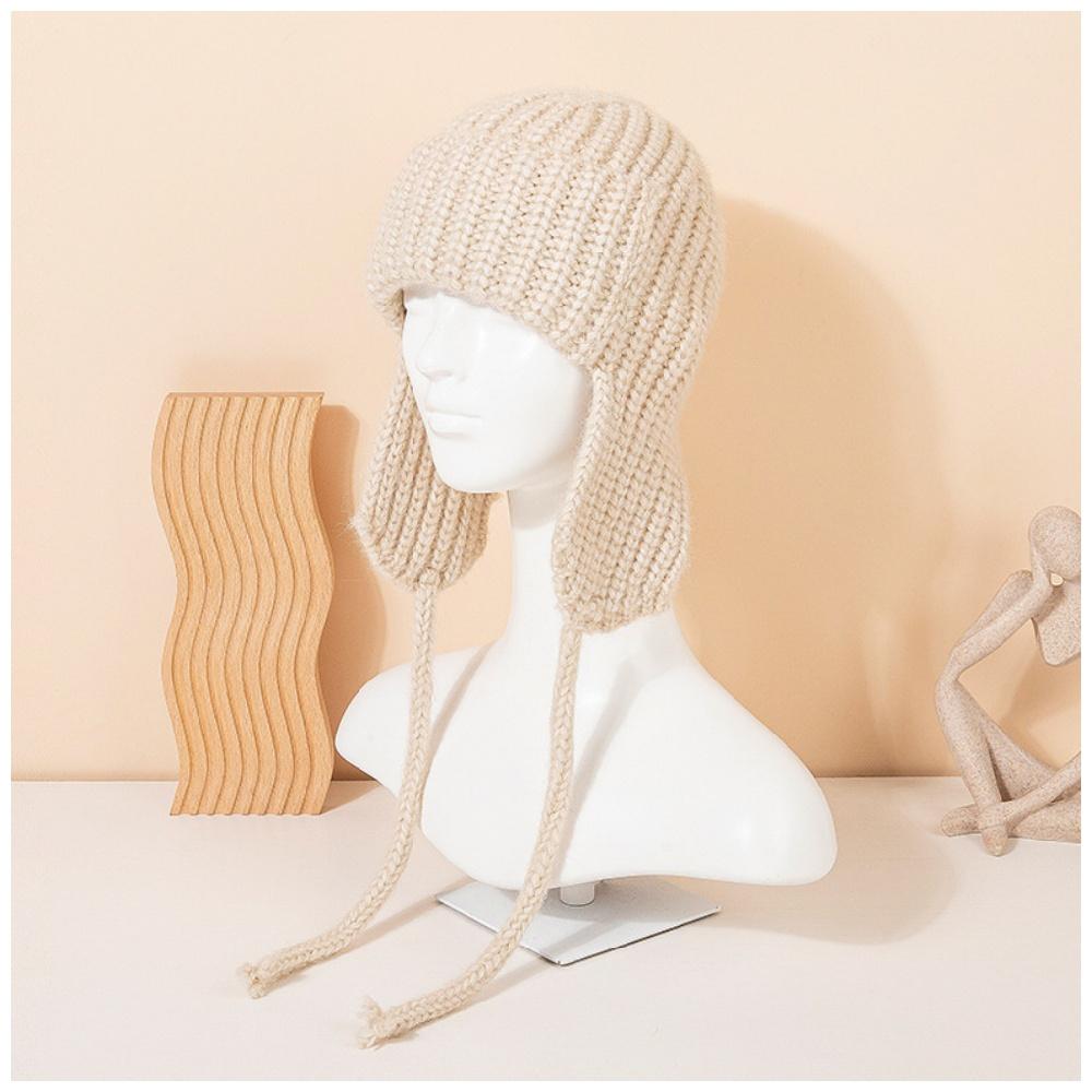 Woolen Warm Thickened Ear-Covering Knit Beanie with Embroidered Logo Solid Color Winter Warm Jacquard Beanie Hats Unisex One Size